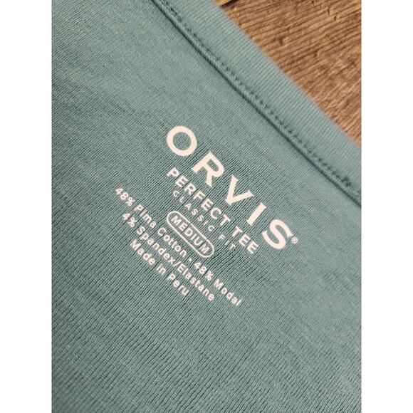 Orvis Relaxed V-Neck Three Quarter Sleeve Perfect Tee Green/Blue Shirt Medium - Picture 2 of 4